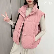 【AMIEE】純色寬鬆坎肩無袖背心(KDCQ-K06) M 粉紅色