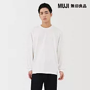 【MUJI 無印良品】男水洗粗織圓領長袖T恤 S 白色