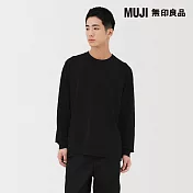 【MUJI 無印良品】男水洗粗織圓領長袖T恤 S 黑色