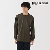 【MUJI 無印良品】男水洗粗織圓領長袖T恤 S 卡其