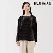 【MUJI 無印良品】女粗織長袖T恤 S 深藍紋樣