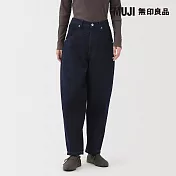 【MUJI 無印良品】女吉貝木棉混丹寧繭型褲 S 暗藍