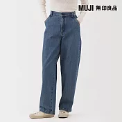 【MUJI 無印良品】女吉貝木棉混丹寧寬版錐形褲 L 淺藍
