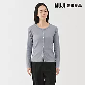【MUJI 無印良品】女柔滑螺紋圓領長袖開襟衫 M 淺藍