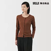 【MUJI 無印良品】女柔滑螺紋圓領長袖開襟衫 XL 棕色
