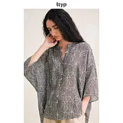 ltyp旅途原品 100支超細純苧麻藝術印花大廓形襯衫 文藝襯衣上衣 M L  M 杏黑色