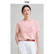 ltyp旅途原品 190G 100%棉品牌slogan字母繡花T恤百搭休閒上衣女夏 M L  M 櫻花粉