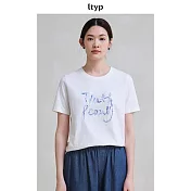 ltyp旅途原品 190G 100%棉品牌slogan字母繡花T恤百搭休閒上衣女夏 M L  M 月牙白