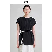 ltyp旅途原品 100%銅氨絲文藝小衫女夏季新款極簡優雅休閒短袖上衣 M L  M 碳墨黑