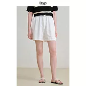 ltyp旅途原品 法國進口100%亞麻文藝短褲 白色寬鬆抽繩休閒短褲女 M L  M 月牙白