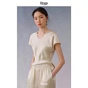 ltyp旅途原品 100%醋酸極簡小衫 優雅氣質收腰顯廋短袖上衣女夏季 M L  M 米杏色