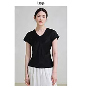 ltyp旅途原品 100%醋酸極簡小衫 優雅氣質收腰顯廋短袖上衣女夏季 M L  M 靜謐黑