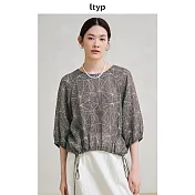 ltyp旅途原品 100支超細純苧麻藝術印花小衫女夏文藝別致衛衣上衣 M L  M 杏黑色