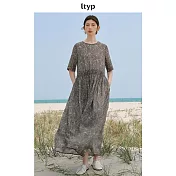ltyp旅途原品 100支超細純苧麻印花打攬連衣裙 寬鬆A字長裙女夏季 M L  M 杏黑色