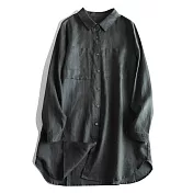 【ACheter】 棉麻長袖翻領襯衫寬鬆大貼袋中長款上衣# 126036 2XL 灰色