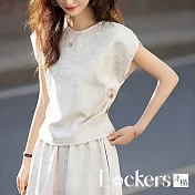 【Lockers 木櫃】圓領鬆緊暈染印花套裝 L114090403 花灰色XL