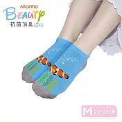 【Morino摩力諾】台製除臭襪_日韓風手繪造型船襪-小丑魚  藍色