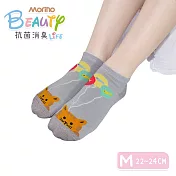 【Morino摩力諾】台製除臭襪_日韓風手繪造型船襪-氣球貓 灰色