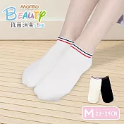 【Morino摩力諾】台製除臭襪_日韓風手繪造型船襪-經典條 白色