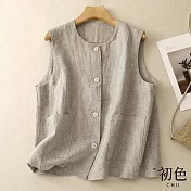 【初色】復古棉麻風純色寬鬆圓領單排扣大口袋外搭背心女背心-共4色-13970(M-2XL可選) M 亞麻色