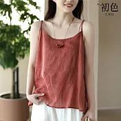 【初色】純色簡約風細肩帶修身內搭背心上衣女上衣-共7色-13995(M-3XL可選) M 紅色