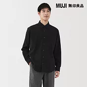 【MUJI 無印良品】男棉混羊毛法蘭絨長袖襯衫 S 黑色
