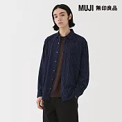 【MUJI 無印良品】男雙面起毛法蘭絨長袖襯衫 S 暗藍直紋