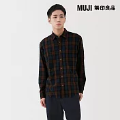 【MUJI 無印良品】男雙面起毛法蘭絨長袖襯衫 S 棕格紋