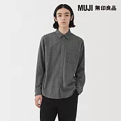 【MUJI 無印良品】男雙面起毛法蘭絨長袖襯衫 S 深灰直紋