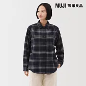 【MUJI 無印良品】女雙面起毛法蘭絨標準領長袖襯衫 S 煙燻綠格紋