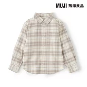 【MUJI 無印良品】兒童雙面起毛法蘭絨標準領長袖襯衫 110 柔白格紋
