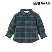【MUJI 無印良品】幼兒雙面起毛法蘭絨標準領長袖襯衫 80 暗藍格紋