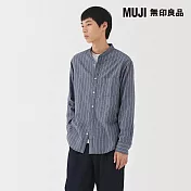 【MUJI 無印良品】男雙面起毛法蘭絨立領長袖襯衫 S 暗藍直紋