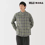 【MUJI 無印良品】男雙面起毛法蘭絨立領長袖襯衫 S 淺綠格紋