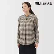 【MUJI 無印良品】女雙面起毛法蘭絨立領長袖套衫 L 淺米格紋