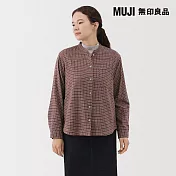【MUJI 無印良品】女雙面起毛法蘭絨立領長袖襯衫 S 摩卡棕格紋