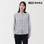 【MUJI 無印良品】女雙面起毛法蘭絨立領長袖襯衫 S 淺灰格紋