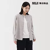 【MUJI 無印良品】女雙面起毛法蘭絨立領長袖襯衫 L 米色格紋