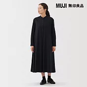 【MUJI 無印良品】女雙面起毛法蘭絨立領長袖洋裝 S 暗藍