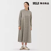 【MUJI 無印良品】女雙面起毛法蘭絨立領長袖洋裝 S 淺米格紋