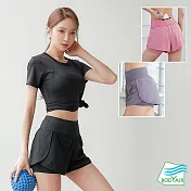 【BODYAIR嚴選】假兩件包腹拉鍊腰短褲(瑜珈.運動.慢跑.透氣.舞蹈.運動褲) S 黑