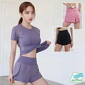 【BODYAIR嚴選】假兩件包腹拉鍊腰短褲(瑜珈.運動.慢跑.透氣.舞蹈.運動褲) S 紫