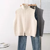 【MsMore】 復古立領針織背心外套寬鬆拉鍊毛衣# 125650 FREE 米白色