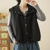 【ACheter】 繡球純色連帽休閒減齡百搭背心外套# 125992 2XL 黑色