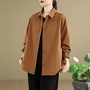 【ACheter】 韓版簡約百搭寬鬆顯瘦翻領風衣外套# 125995 2XL 棕色