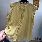 【初色】優雅純色排扣圓領無袖薄款背心上衣女上衣-共3色-14209(M-2XL可選) M 黃色