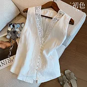 【初色】法式氣質風純色蕾絲拼接馬甲背心上衣女上衣-白色-14283(M-2XL可選) M 白色