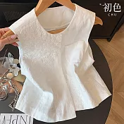 【初色】氣質純色刺繡口袋無袖圓領扣子背心上衣女上衣-白色-14284(M-2XL可選) M 白色