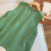 【初色】復古風休閒清涼透氣寬鬆純色圓領無袖吊帶內搭棉麻背心女背心-共2色-14285(M-2XL可選) M 綠色