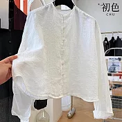 【初色】簡潔純色排扣圓領長袖防曬襯衫上衣女上衣-共2色-14321(M-2XL可選) M 白色